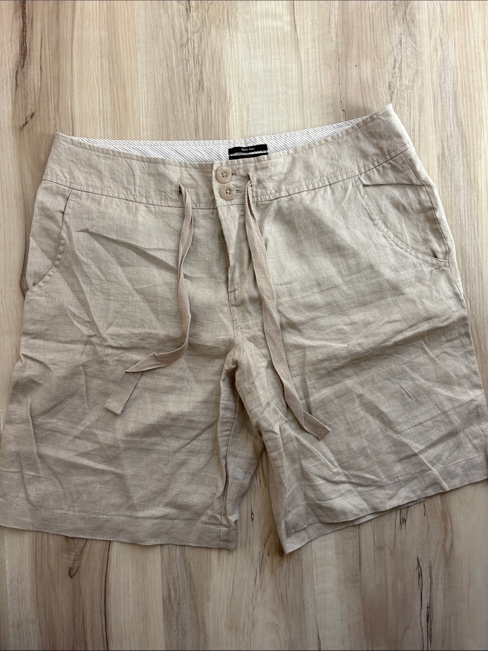 Jones New York Beige Drawstring Linen-Blend Women's Shorts